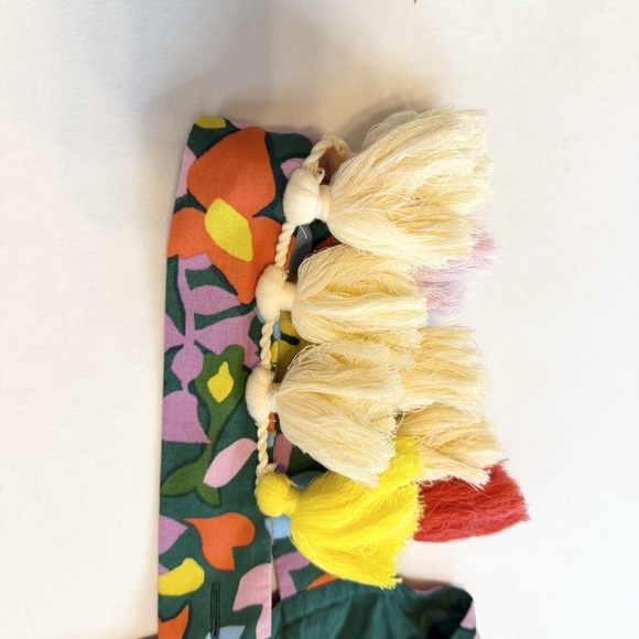 J.Crew Size XS Tassel Dress Confetti Green Floral Organic Cotton Tiered Midi - Picture 8 of 16